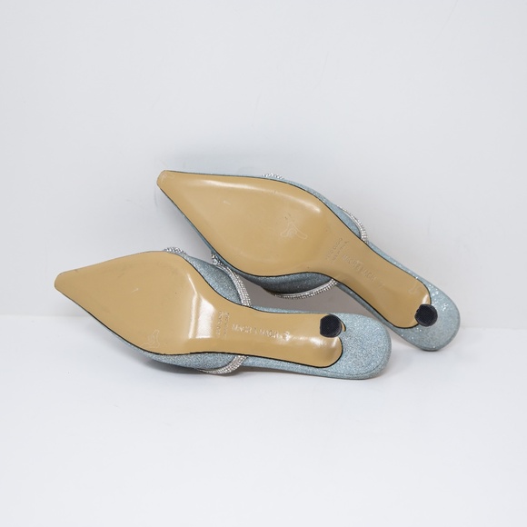 NEW Mach &; Mach Double Crystal Jewel Bow Pointed Toe Heels Shoes Blue Silver - Picture 6 of 6